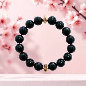 Onyx Bracelet With Cubic Zirconia Accents